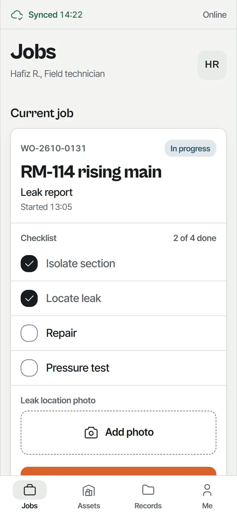 Jaga technician app on a phone